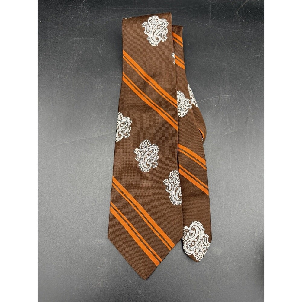 Vintage Grenada Brown Paisley Neck Tie 70s Style Funky Dadcore Groovy Retro